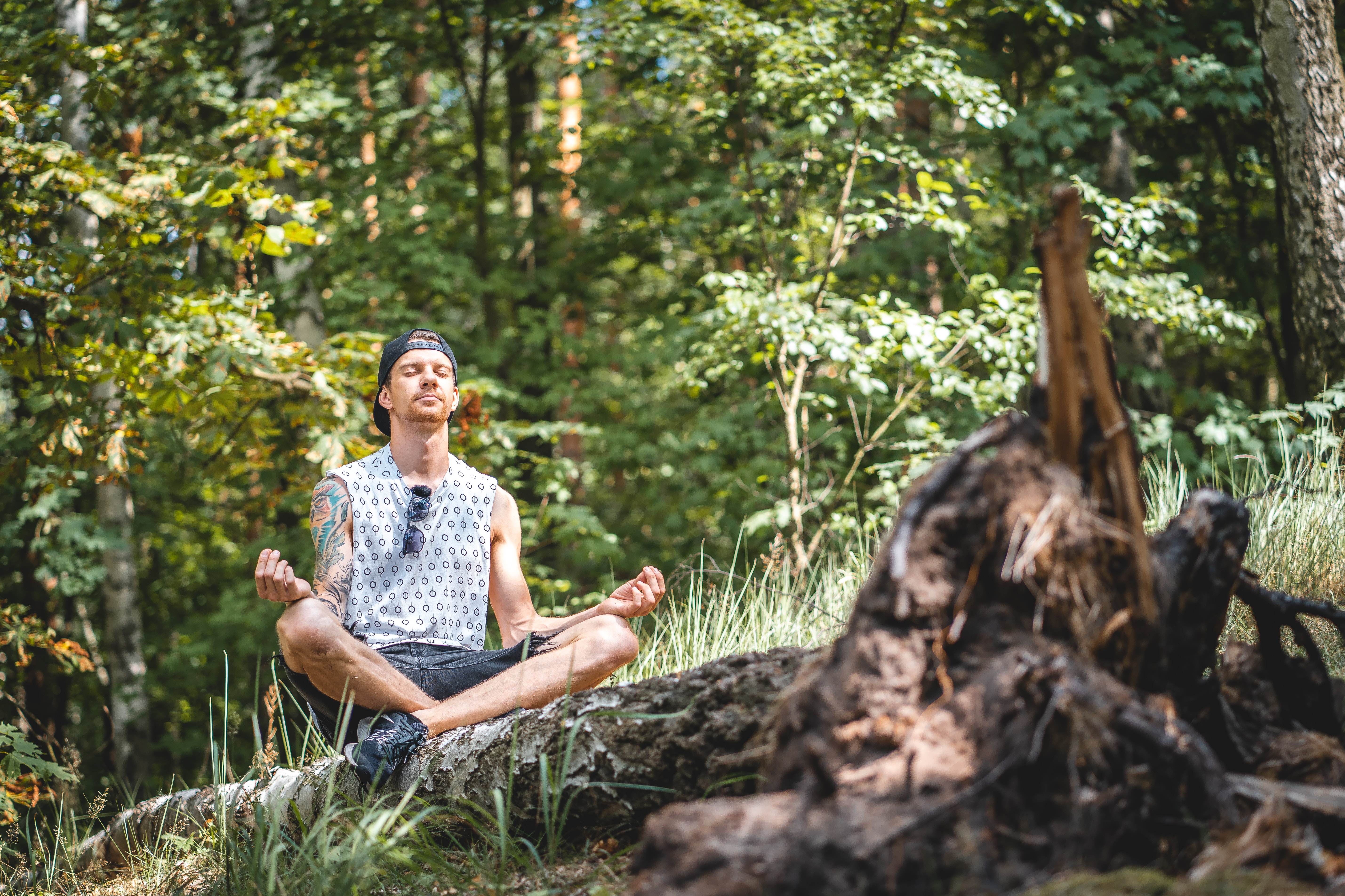a man meditating in nature